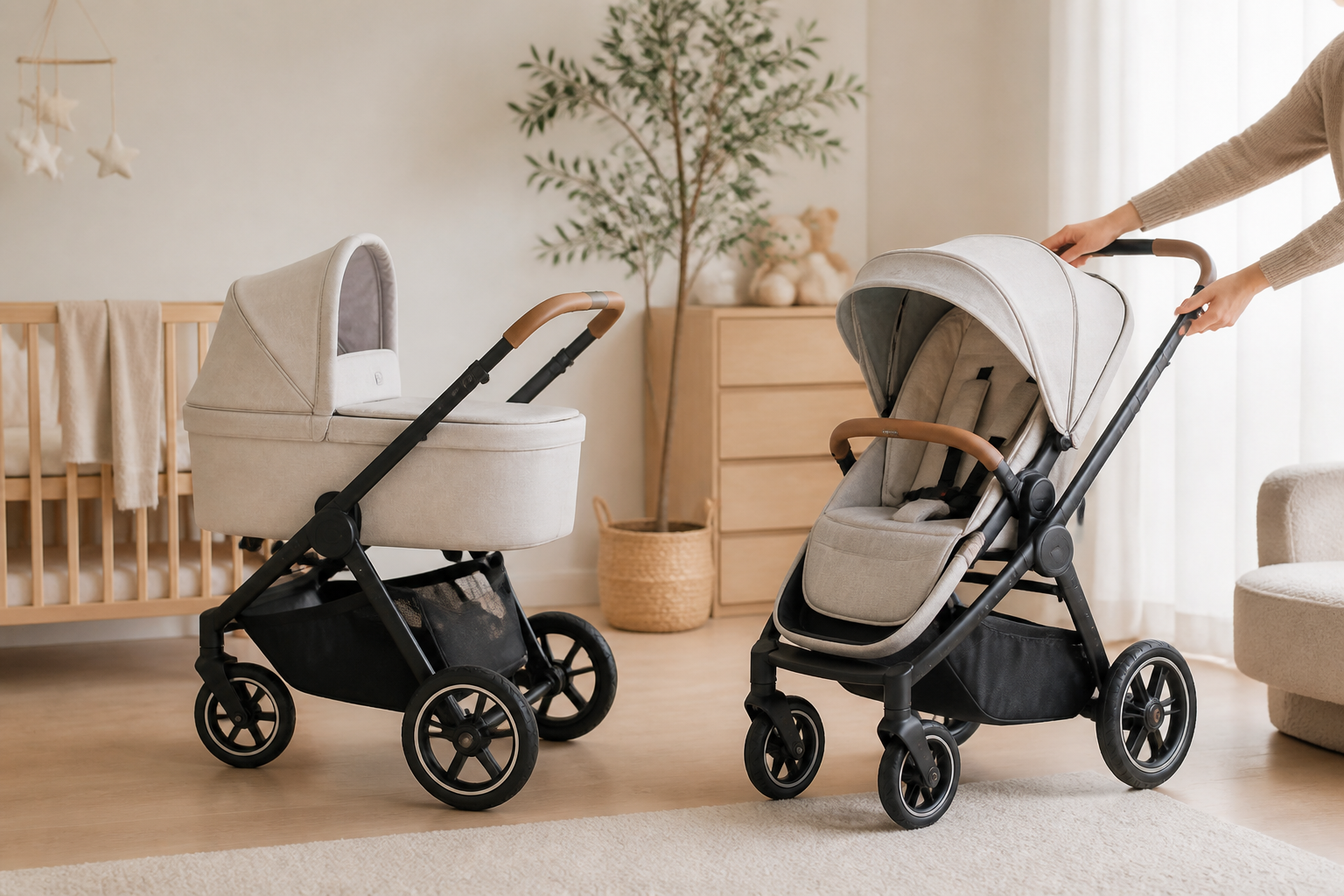 Kinderwagen met reiswieg en zitje: modellen naast elkaar